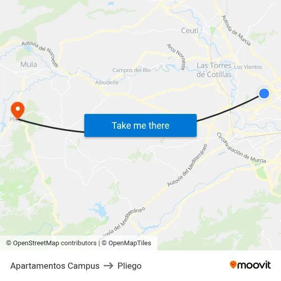 Apartamentos Campus to Pliego map