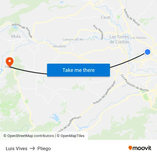 Luis Vives to Pliego map