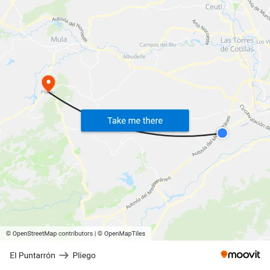 El Puntarrón to Pliego map