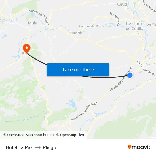 Hotel La Paz to Pliego map