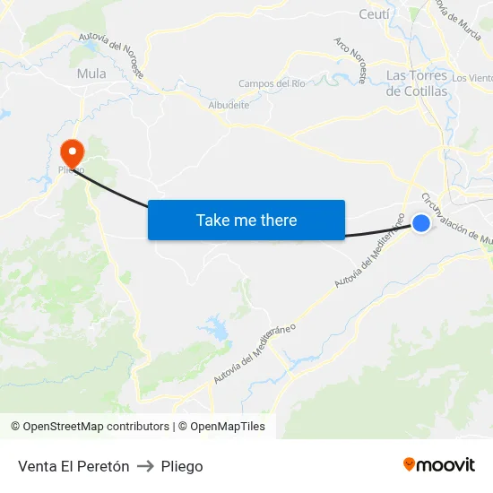 Venta El Peretón to Pliego map