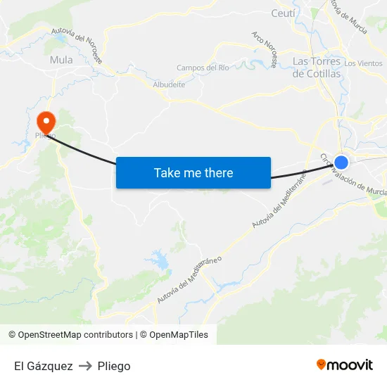 El Gázquez to Pliego map
