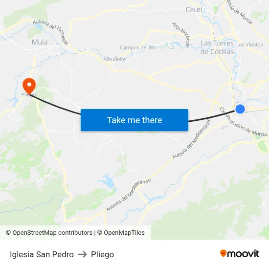 Iglesia San Pedro to Pliego map