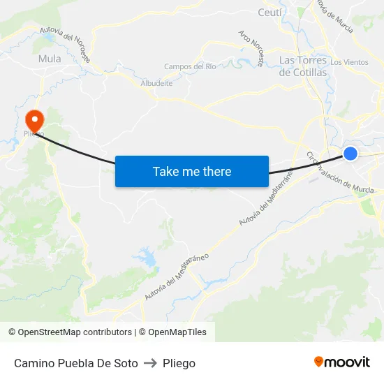 Camino Puebla De Soto to Pliego map