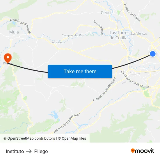 Instituto to Pliego map