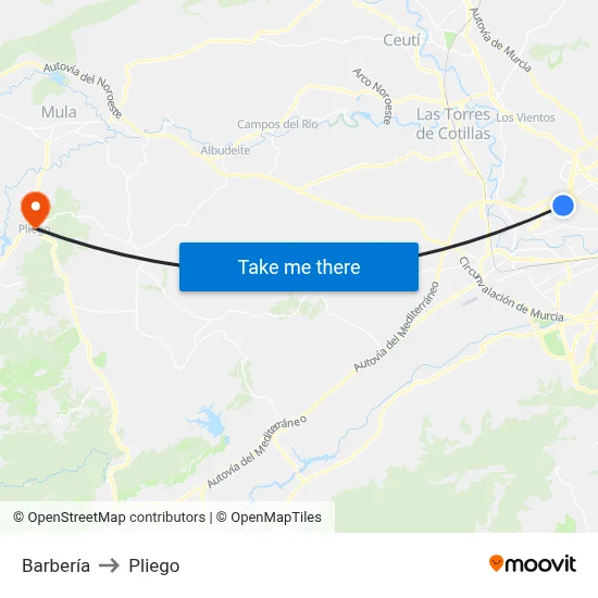 Barbería to Pliego map