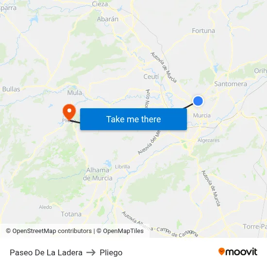 Paseo De La Ladera to Pliego map