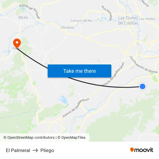 El Palmeral to Pliego map