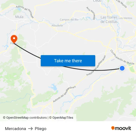 Mercadona to Pliego map