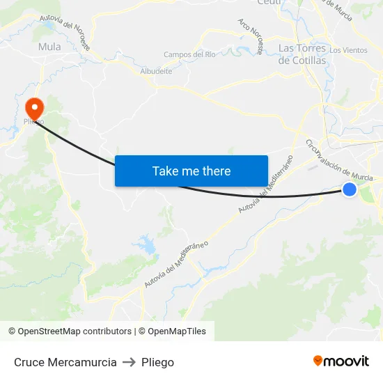 Cruce Mercamurcia to Pliego map
