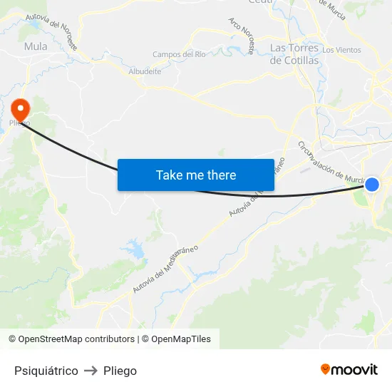 Psiquiátrico to Pliego map