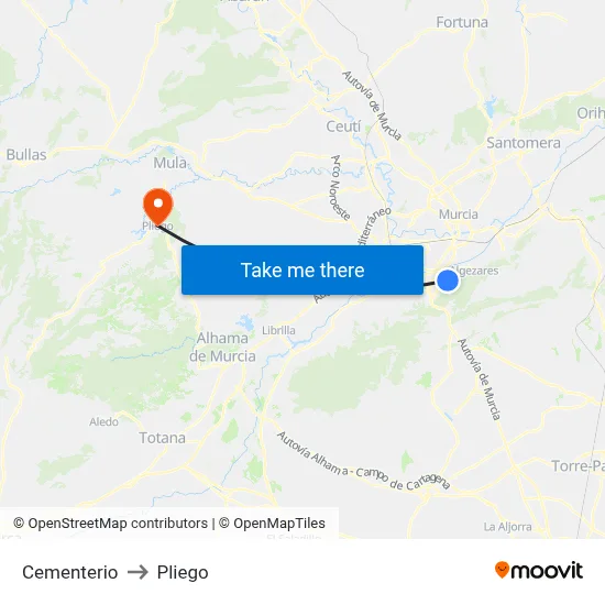 Cementerio to Pliego map