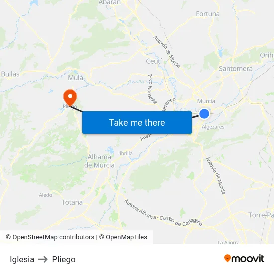 Iglesia to Pliego map