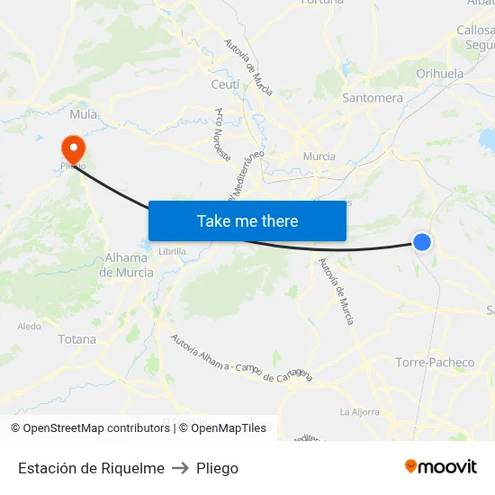 Estación de Riquelme to Pliego map