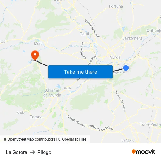 La Gotera to Pliego map