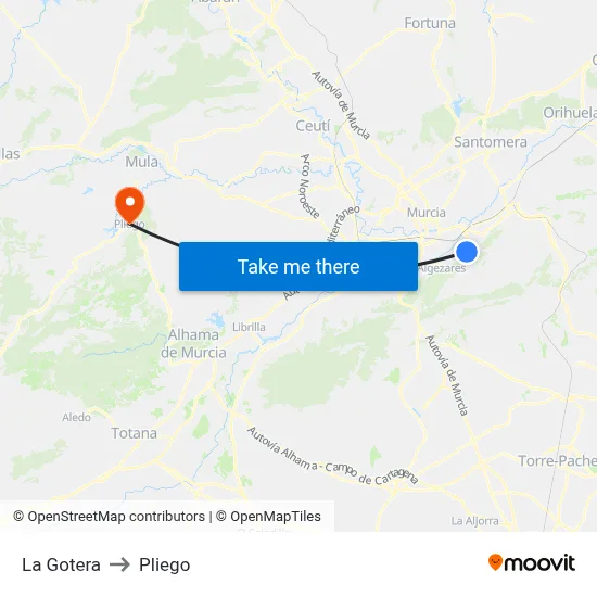 La Gotera to Pliego map