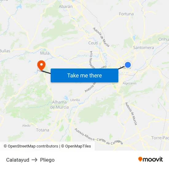 Calatayud to Pliego map