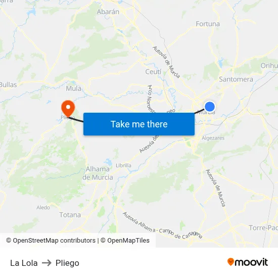 La Lola to Pliego map