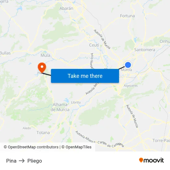 Pina to Pliego map