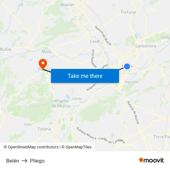 Belén to Pliego map