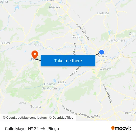 Calle Mayor Nº 22 to Pliego map