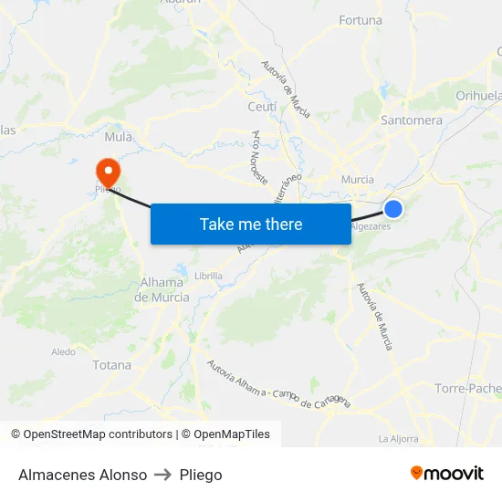 Almacenes Alonso to Pliego map