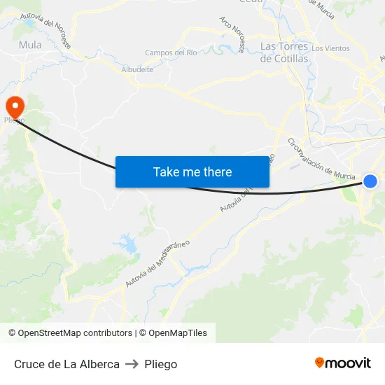 Cruce de La Alberca to Pliego map