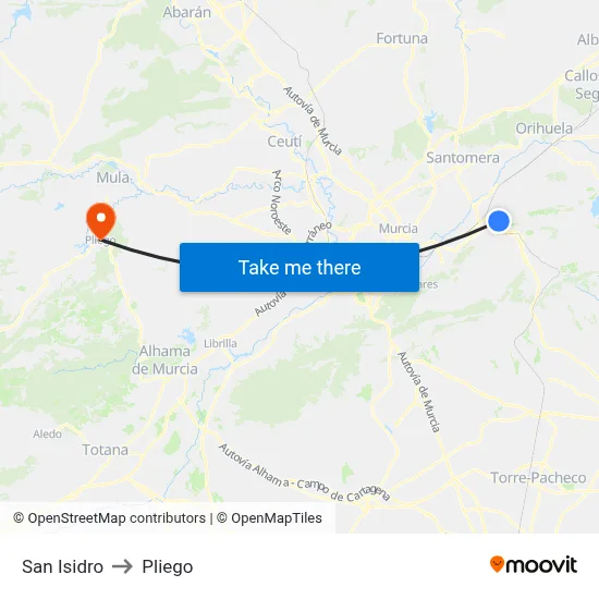 San Isidro to Pliego map