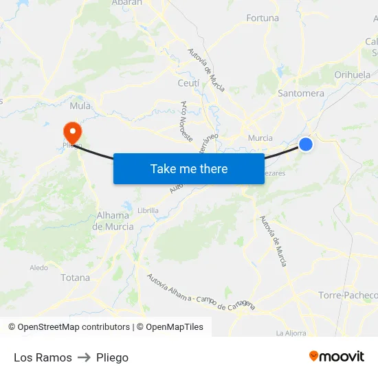 Los Ramos to Pliego map