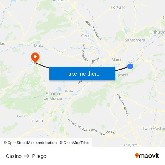 Casino to Pliego map
