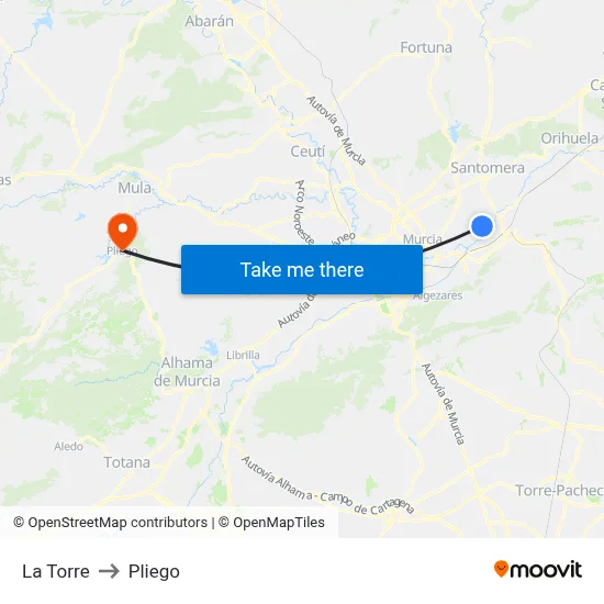 La Torre to Pliego map