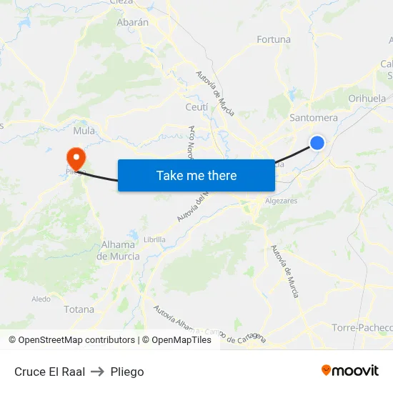 Cruce El Raal to Pliego map