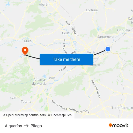 Alquerías to Pliego map