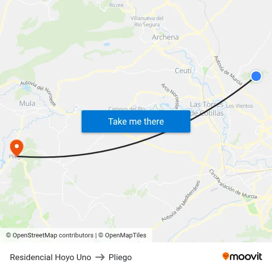 Residencial Hoyo Uno to Pliego map