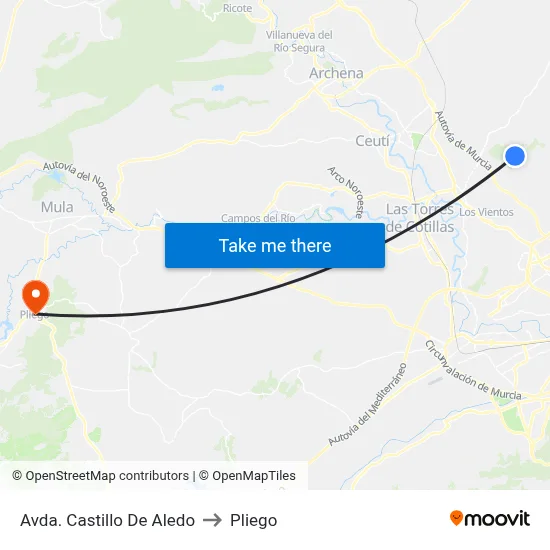 Avda. Castillo De Aledo to Pliego map