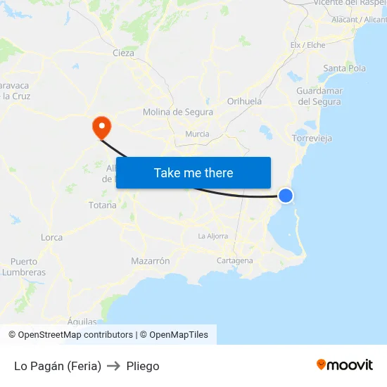 Lo Pagán (Feria) to Pliego map