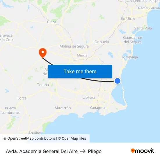 Avda. Academia General Del Aire to Pliego map