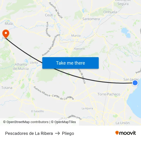 Pescadores de La Ribera to Pliego map