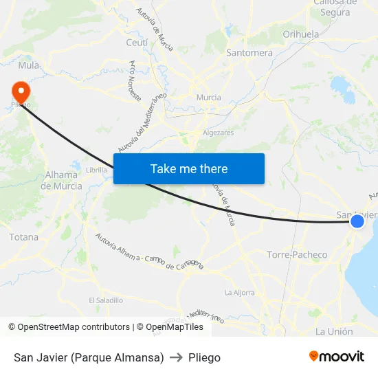 San Javier (Parque Almansa) to Pliego map