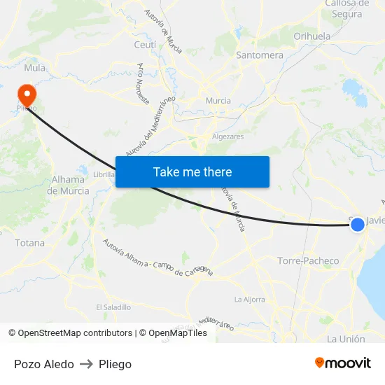 Pozo Aledo to Pliego map