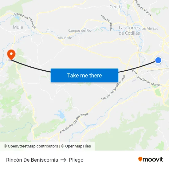 Rincón De Beniscornia to Pliego map