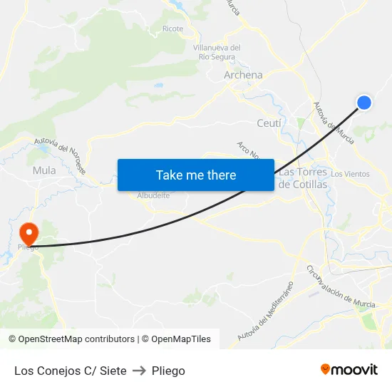 Los Conejos C/ Siete to Pliego map