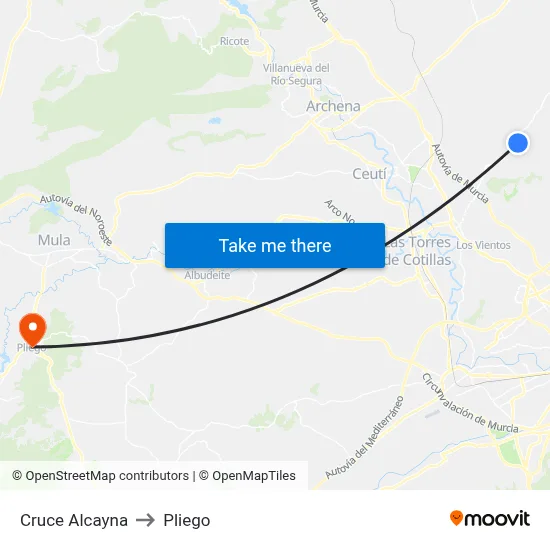 Cruce Alcayna to Pliego map