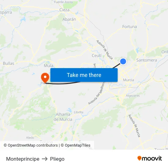 Montepríncipe to Pliego map