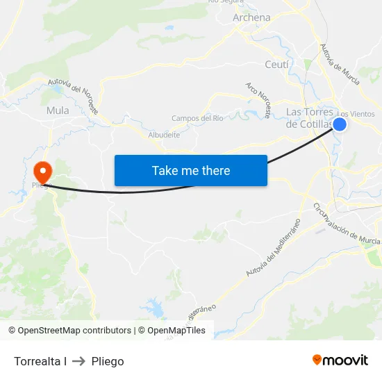 Torrealta I to Pliego map