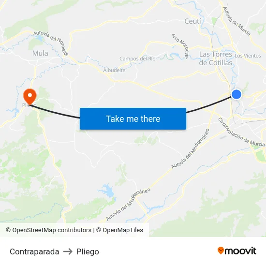 Contraparada to Pliego map