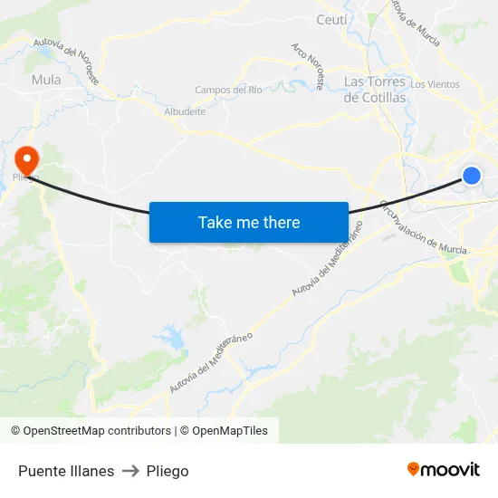 Puente Illanes to Pliego map
