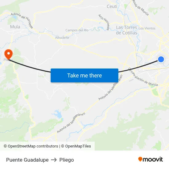 Puente Guadalupe to Pliego map