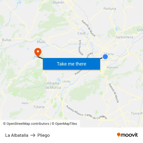 La Albatalía to Pliego map