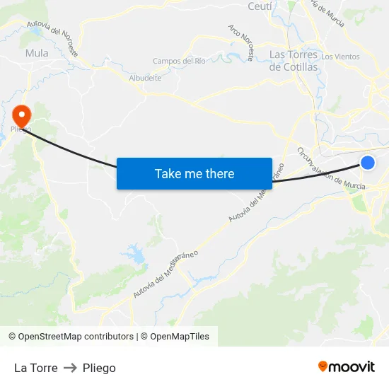 La Torre to Pliego map